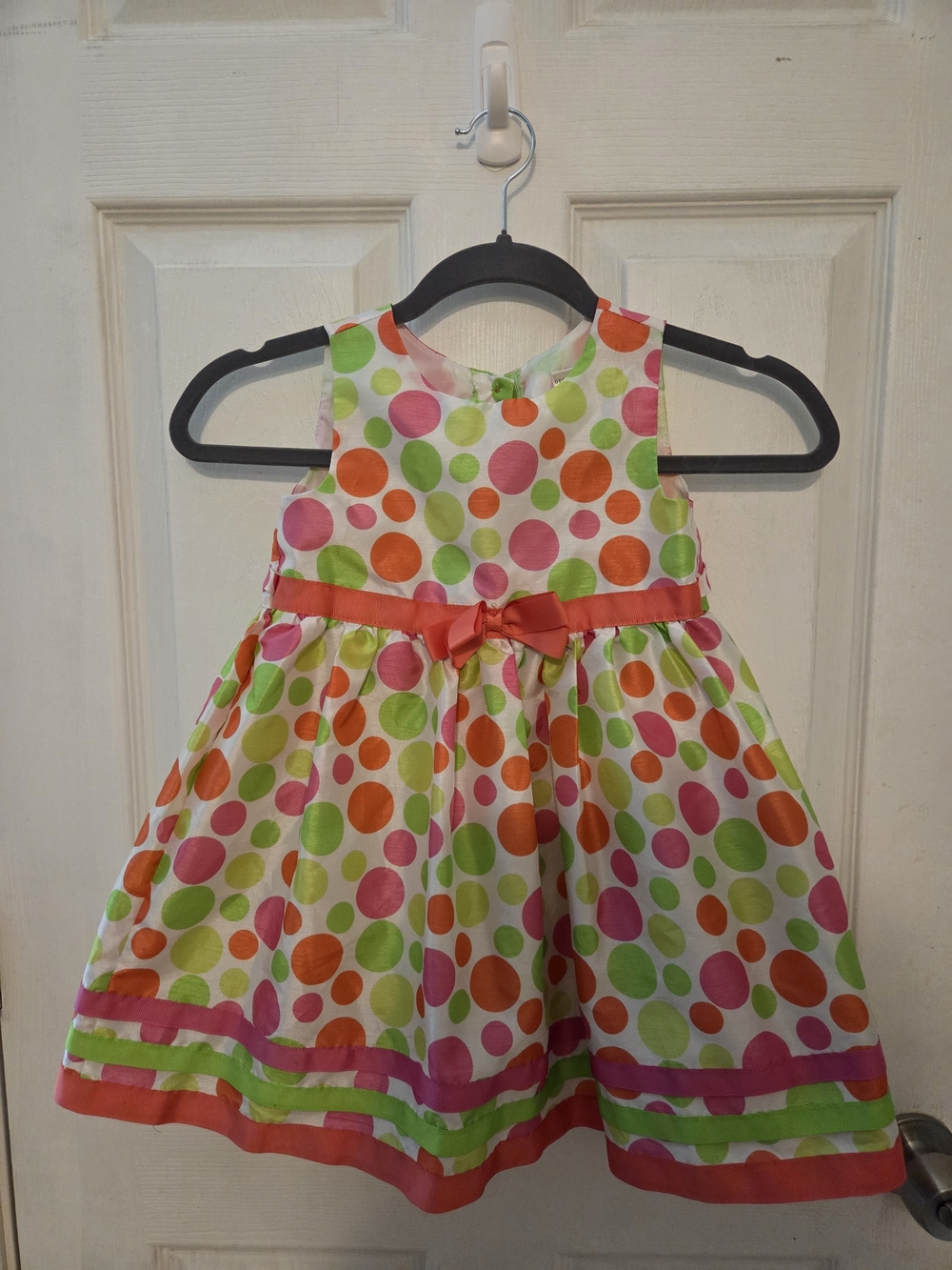 George Sleeveless Polka Dot Bow-Accent Dress in Pink, Green, Orange